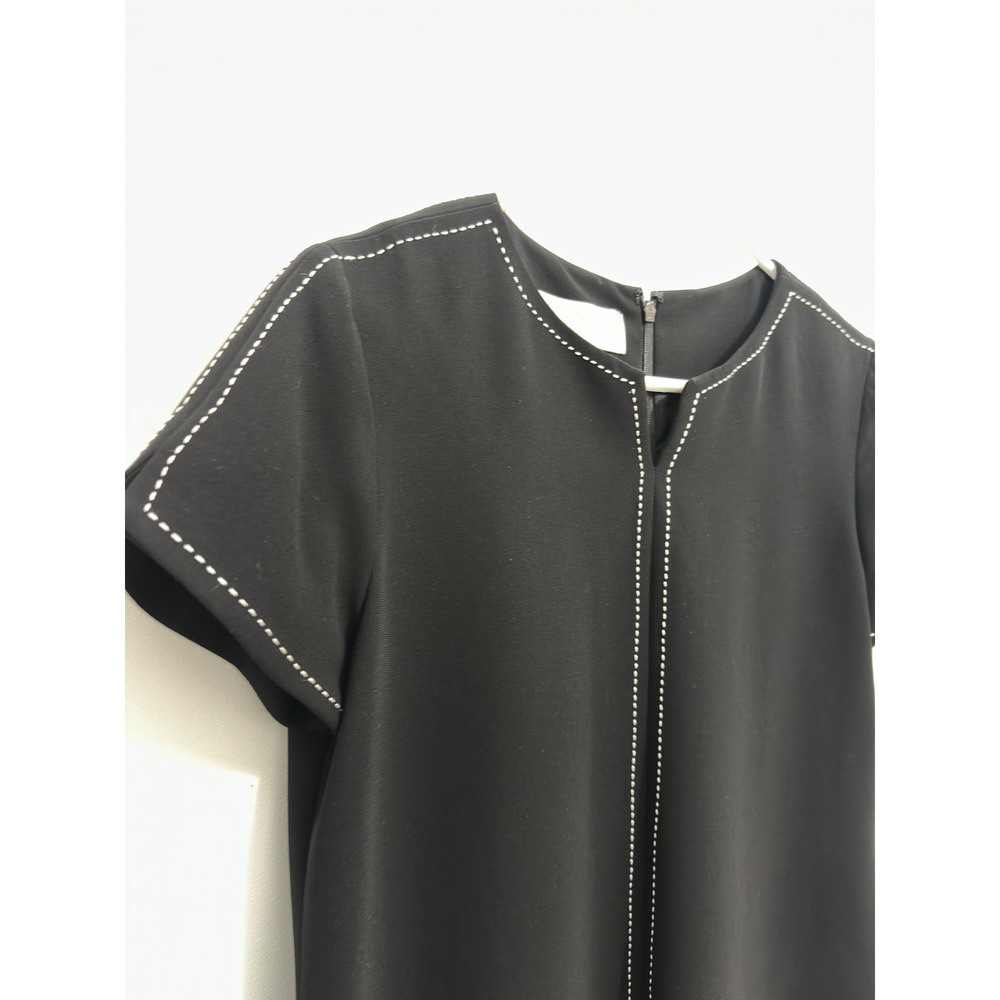 Jones New York Black Crepe Shift Dress Contrast Stitch Mod Minimalist Sz 10